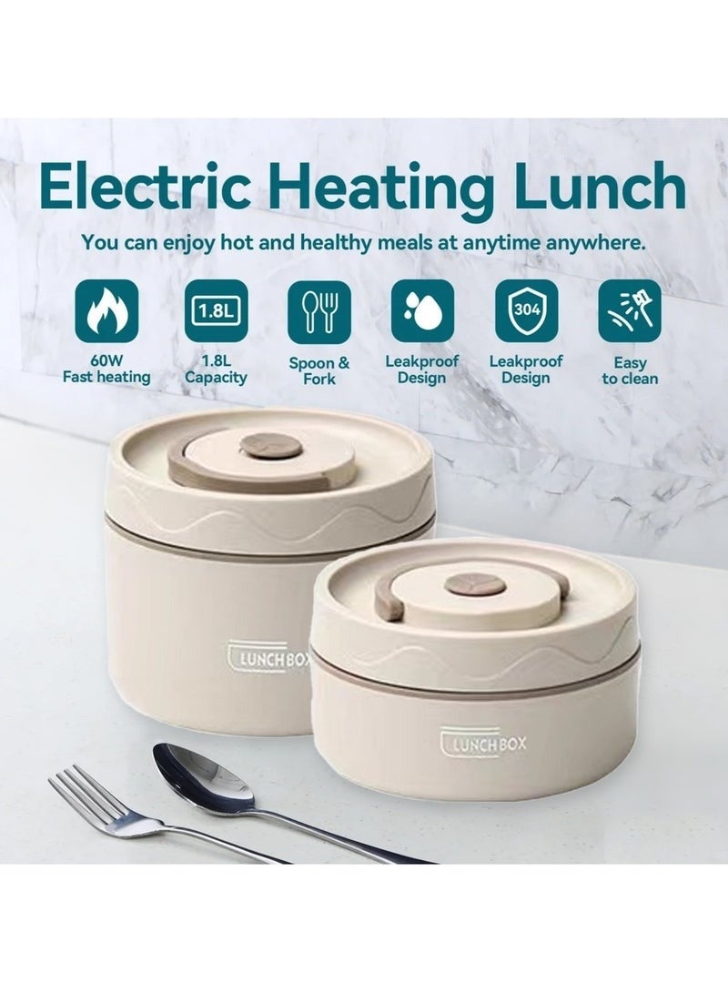 Stainless Steel Lunch Box: 2 * 420ml+2*550ml Microwave-Safe Round Bento Box - 304 Stackable Insulated Leakproof 4 Pack , with Thermal Bag& Cutlery - for Adults Students Office School Picnic Camping (Light Brown) - Image 4